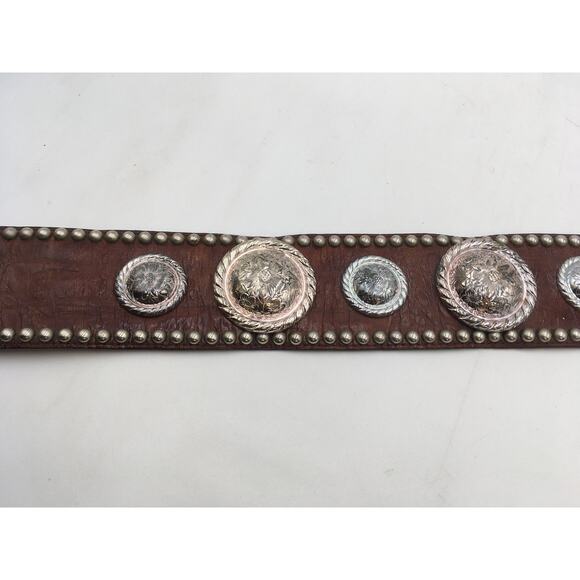 Al Beres Oversized Brown Leather Sterling Plate Western Belt Embossed Flowers - Picture 3 of 10